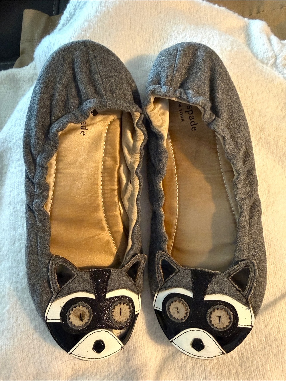 kate spade gray raccoon applique ballet flats